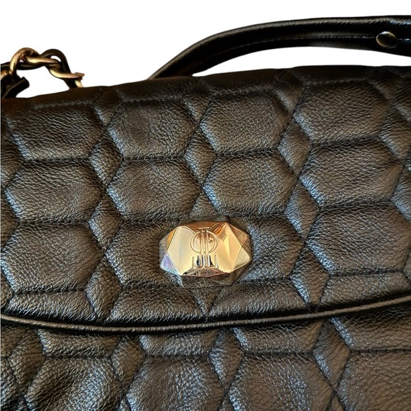 JENNIFER LOPEZ J Lo Black Embroidered Bag with Chain and Faux Leather. - Picture 2 of 12